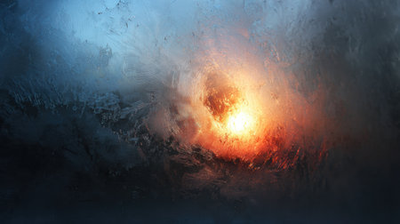 A warm glow emerges through frosted glass during dawn, creating an intriguing atmosphere filled with light and color, evoking a sense of wonder and calm.の素材