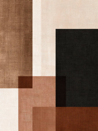 This artwork displays a combination of geometric shapes in varying earthy colors, including dark brown and beige, creating a modern and minimalistic feel.の素材