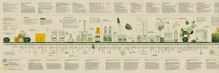 The visual representation showcases a timeline highlighting significant milestones in sustainability and urban development.の素材