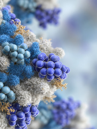 This artwork features vibrant microscopic structures, highlighting detailed colors and textures set against a softly blurred background.の素材