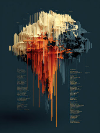 Abstract cloud formation composed of layered textures in warm and cool colors, highlighting the interplay of light and shadow in a creative digital artwork.の素材