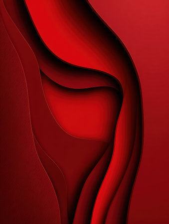Dynamic red curves create a sense of movement and depth, highlighting a rich, warm background that draws the viewer in through its vibrant tones.の素材