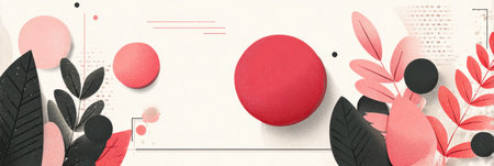 This artwork showcases a blend of geometric shapes and floral designs in a modern style, using soft colors on a light background.の素材