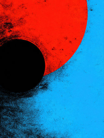 A vibrant abstract artwork displays a large red circle against a blue background, complemented by a black sphere, creating a stunning visual contrast.の素材