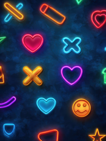 A vibrant collection of neon symbolsの素材