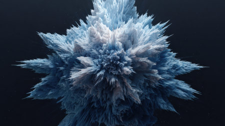 Vivid abstract scene featuring striking icy blue structures rising sharply against a dark backdrop, highlighting texture and depth in a digital art style.の素材