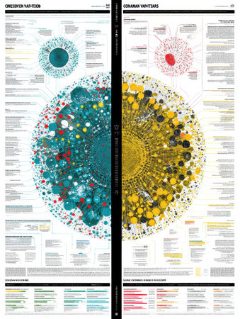 An elaborate infographic showcases diverse data points interconnected through various colors and sizes, revealing meaningful relationships and trends in data.の素材