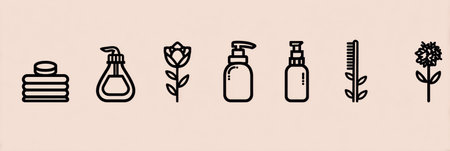 A serene layout of towels, oils, flowers, and beauty products arranged neatly for a calming spa day at home.の素材