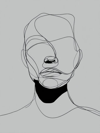Artistic lines form a human face, emphasizing shape and form through minimalist design with a delicate touch.の素材