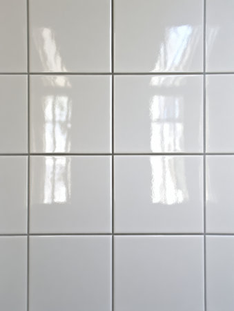 Bright white tiles create a clean and modern look, reflecting light in a well-lit indoor environment.の素材
