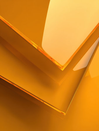 Close-up of overlapping amber layers reflecting light for a stunning visual effect.の素材