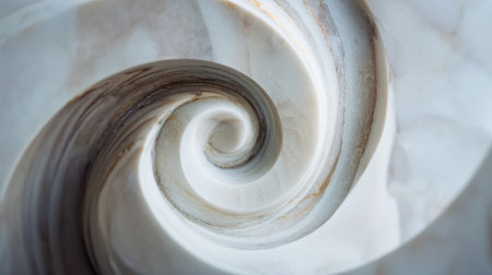 Close-up view of a delicate seashell spiral showing beautiful curves and subtle color variations under natural light.の素材