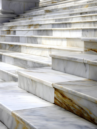 Smooth marble steps shine under soft light, inviting visitors to explore the elegant architecture above them.の素材