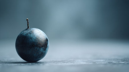 A dark blue sphere rests on a textured surface, illuminated by soft light in a serene and minimalistic scene.の素材