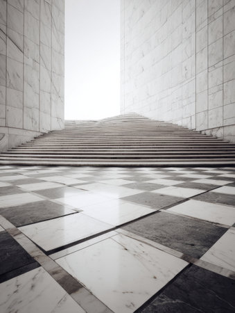 Stunning stairs ascend in a grand hall, framed by smooth marble walls and a bright, inviting light aboveの素材