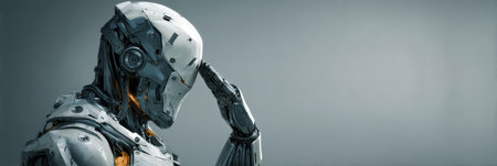 A robotic figure in profile salutes, showcasing a sleek design and intricate details of tech and artistry.の素材
