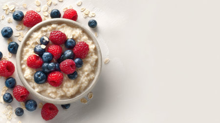 Tasty oatmeal with fresh blueberries and raspberriesの素材