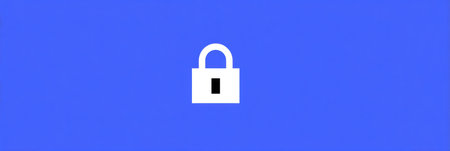 A white lock icon appears prominently on a vivid blue background, representing security and protection in technology.の素材