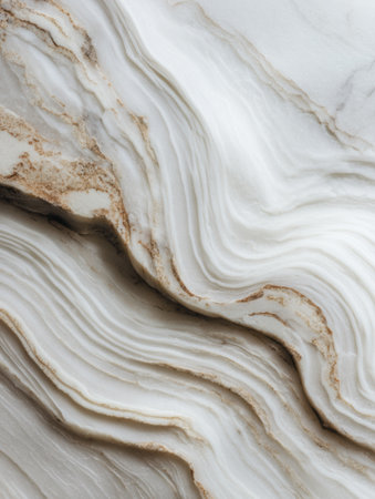 Beautiful curved patterns of white and beige marble reveal intricate textures in a modern and stylish environment.の素材