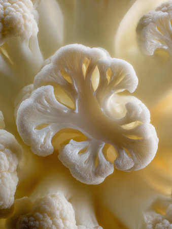 Close-up of a white coral highlighting its intricate design and natural colors in soft lighting.の素材