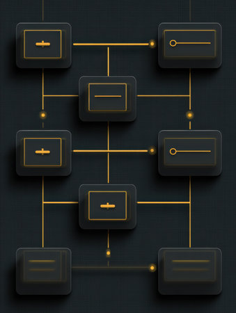 Flowchart visualizing interconnected components and their functions and relationships.の素材