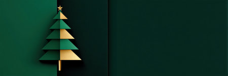 Geometric Christmas tree on dark green and gold. Festive, elegant.の素材
