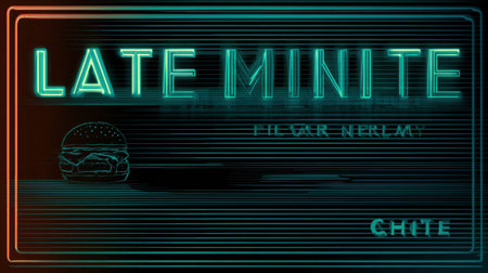 A neon sign glows at night, inviting late-night diners with the promise of tasty meals in busy streets.の素材