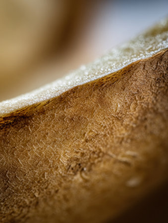 A magnified view reveals the detailed surface of kiwifruit. Texture is the primary focus.の素材