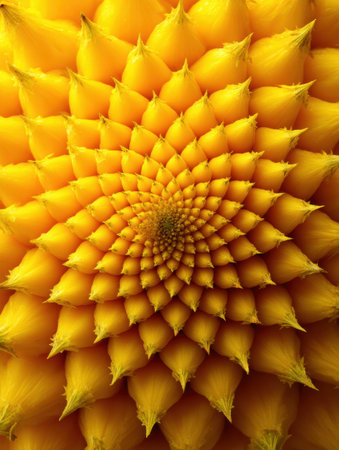 Close-up view of a striking yellow spiral pattern formed by petals, creating a captivating and harmonious design.の素材