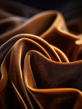 Luxurious brown fabric with intricate folds creates an elegant, captivating visual experience.の素材