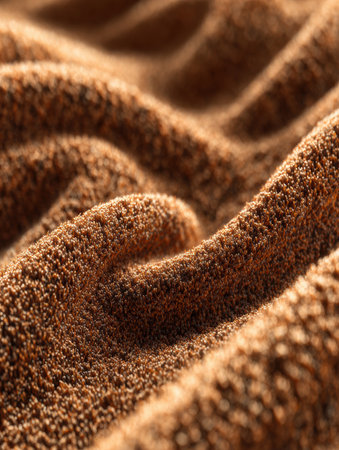 Textured brown fabric rolls softly, showing its inviting depth and warmth in a cozy setting.の素材