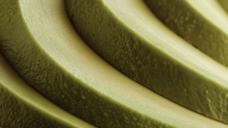 Curved matcha dessert slices showcase a smooth texture and vibrant green, highlighting artistic presentation.の素材