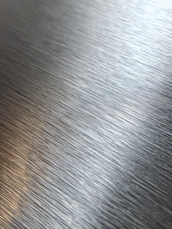 Brushed metal surface shows fine lines and subtle reflections in daylight, emphasizing its smooth texture.の素材