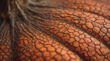 This details the rough rind of a ripe orange gourd. The skin has a distinct pattern, showing ridges and texture.の素材