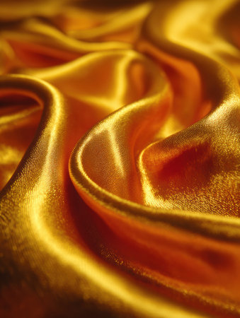 Soft golden silk drapes elegantly, shimmering textures create a captivating visual that catches the light.の素材