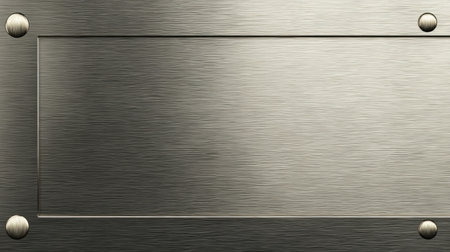 Brushed metal surface features a framed area with rivets in corners, providing a clean, sleek industrial look.の素材