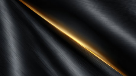 A smooth metallic surface showcases elegant dark textures illuminated by a golden line that adds a touch of warmth.の素材