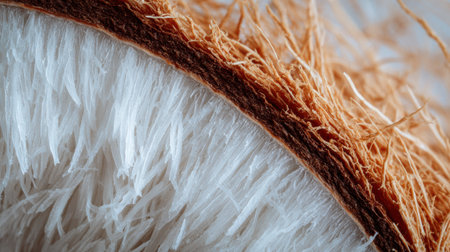 Close-up of plant fibers showing their unique textures and color variations in bright lighting.の素材