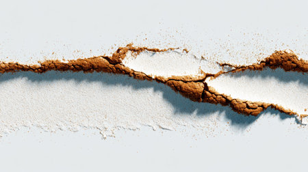 A textured surface with cracks highlights the brown and white contrast, evocative natural patterns.の素材