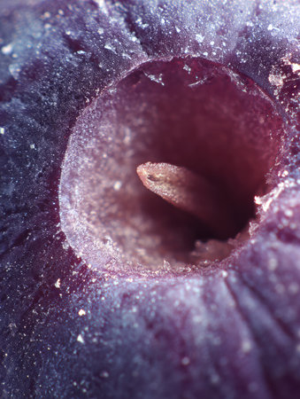 Detailed look at the interior of a berry, revealing its seed and fleshy texture, capturing natural colors and shapes.の素材
