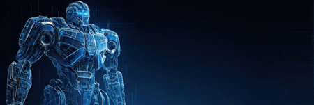 A blue outline depicts a humanoid robot.の素材