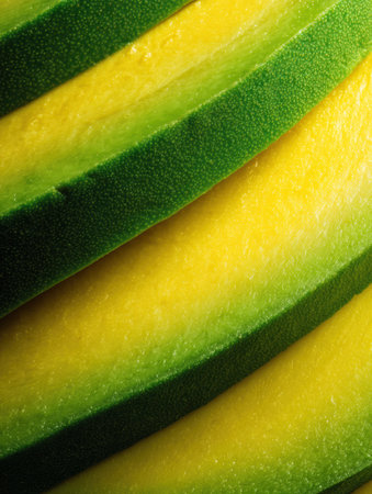 Freshly cut green and yellow squash showcases vibrant colors and textures, highlighting its natural beauty.の素材
