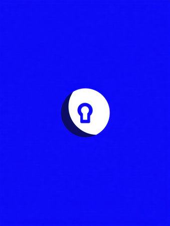A white keyhole symbol on a blue background represents security and privacy in a modern, minimalist style.の素材