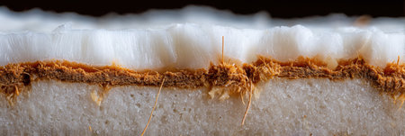 Layers of material display a rich contrast of colors and textures, emphasizing natural formations and intricate details.の素材