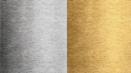 The metal surfaces exhibit distinct silver and gold tones, demonstrating different textures and finishes under light.の素材