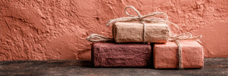 Three beautifully wrapped soap bars are stacked.の素材