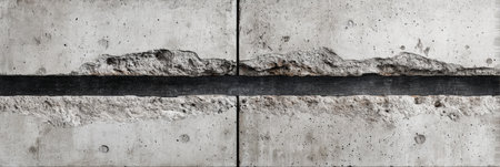 Surface contrasts rough concrete with a smooth black line, highlighting industrial design elements.の素材