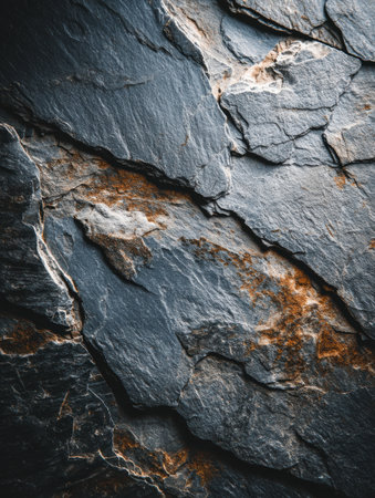 Layered stone surfaces showcase unique patterns and colors, revealing intriguing geological beauty and depth.の素材