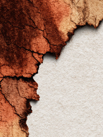 Surface features cracked patterns in warm earth tones on a light backdrop, showing intricate natural textures.の素材