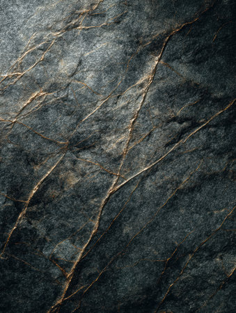 A close-up reveals a dark stone with intricate patterns and golden veins, highlighting its beauty and texture.の素材